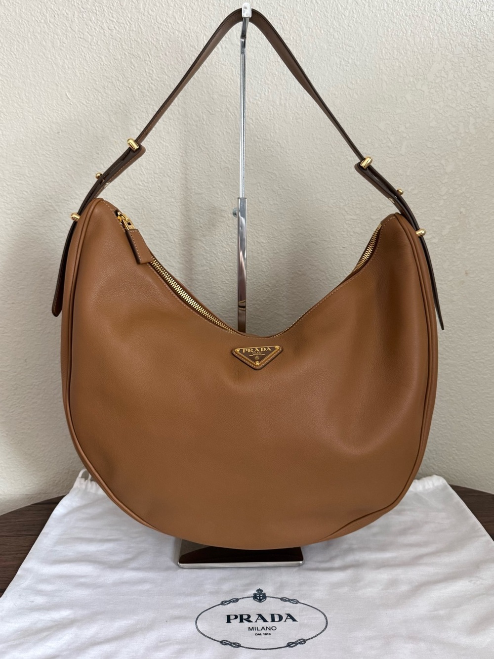 PRADA Large Arqué Calfskin Leather Shoulder Bag